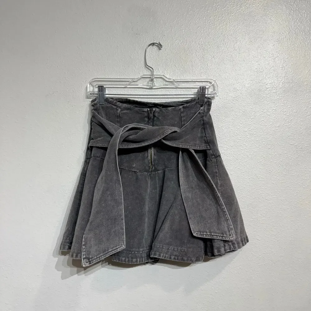 Mustard Seed Washed Charcoal Tie Belt Mini Skirt Sz M